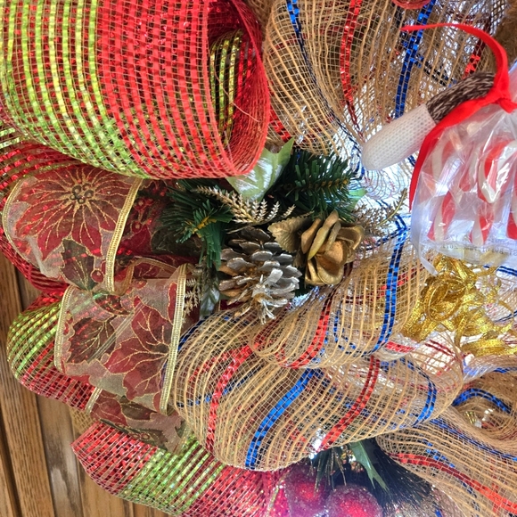 Handcrafted Burlap & Mesh Sock Monkey 24" Christmas Wreath - Picture 4 of 13